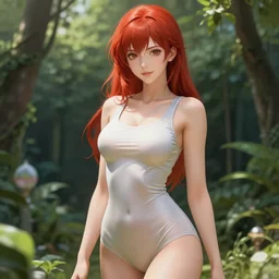 seductive anime girl as a garden fairy l, hourglass slim figure, red hair hair, attractive features, tight fitted tank top, body portrait, slight smile, highly detailed, digital painting, artstation, concept art, sharp focus, illustration, art by WLOP and greg rutkowski and alphonse mucha and artgerm