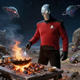 jem'hadar from deep space 9 having a cookout on an alien planet