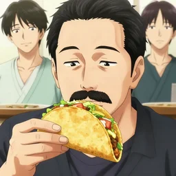 a man with a mustache made out of tacos by takehiko inoue and kim jung gi and hiroya oku, by thomas kinkade and greg rutkowski and ilya kuvshinov, masterpiece illustration, ultrarealistic, perfect face and anatomy, golden ratio