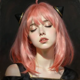 detailed high fashion studio portrait of an anime anya taylor joy, eyes closed, sun light, painting by gaston bussiere, craig mullins, j. c. leyendecker