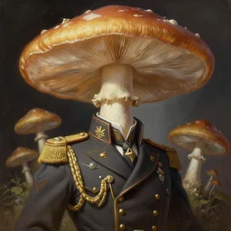 portrait of a humanoid mushroom wearing a formal military outfit, science fantasy painting, elegant intricate digital painting artstation, greg rutkowski and alphonse mucha, detailed