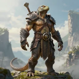 realistic fantasy lizardman barbarian, detailed body, realistic body proportions, unreal engine, by popular digital artist, digital, artstation, detailed body, heavenly atmosphere, digital art, overdetailed art, trending on artstation, cgstudio, the most beautiful image ever created, dramatic, award winning artwork, beautiful scenery