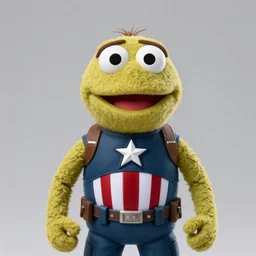 studio portrait still of muppet!!!!! captain america in avengers infinity war!!!!!! as a muppet muppet as a muppet, 8 k, studio lighting, key light,