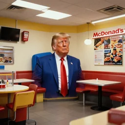 donald trump inside of interior mcdonalds in the 1 8 9 0 s, hyperrealism