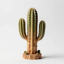 carved wooden prickly pear cactus, photorealistic wildlife photography, full body, isolated on a pure white background, centered, entire subject in frame, sharp focus, soft studio lighting