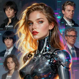 the woman of my dreams is a cyborg assassin supermodel : : illustrated by artgerm, karol bak, greg rutkowski, yoji shinkawa : : cyberpunk, holographic, glitchcore, hyperrealism, digital art, illustration, concept art, character design, weta, wlop, artstation