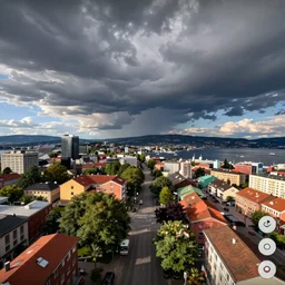 google streetview screenshot from oslo in color from the distant sci - fi future