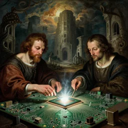 beksinski and hieronymus bosch, motherboard chip circuit, harsh flash photo, beautiful baroque painting, dream - like heavy eerie atmosphere, surreal abandoned buildings, beautiful detailed intricate octane render trending on artstation, 8 k artistic photography, photorealistic, chiaroscuro, raphael, caravaggio, giger