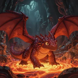a wholesome animation key shot of a draconic magma salamander, lava, hollow earth, studio ghibli, pixar and disney animation, sharp, rendered in unreal engine 5, anime key art by greg rutkowski, bloom, dramatic lighting, volumetric lighting