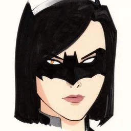 female macro fhead shot from batman animated series, flat ink sketch by darwyn cooke and bruce timm
