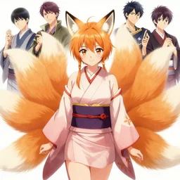 A beautiful anime digital painting of Ssunbiki as a beautiful young woman with fox ears and nine tails wearing a kimono, by Stanley Artgerm Lau, WLOP, Rossdraws, James Jean, Andrei Riabovitchev, Marc Simonetti, and Sakimichan, tranding on artstation, SFW version