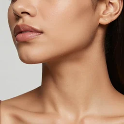feminine looking, tanned skin, attractive neck, dimples