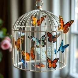 birdcage filled with butterflies