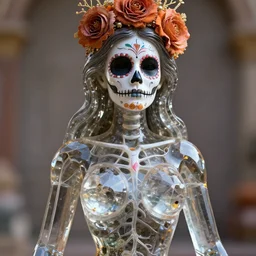 la catrina statue made in crystal showing her veins inside the chest, realistic, unreal engine 5, 8 k