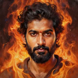 Raju pp photorealistic painting headshot 8k fire