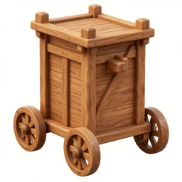 ancient wooden siege tower with wheels