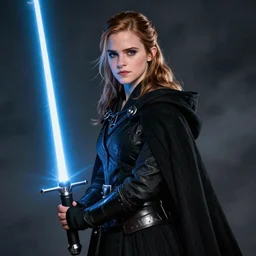 emma watson as a sith lord with a cloak and a lightsaber, trending on art station, by the best artists