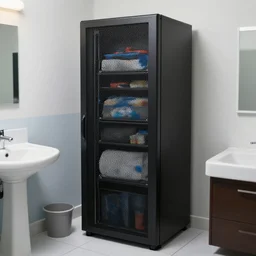 a small bathroom which also serves as provisional server room, very chaotic