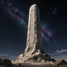 a sci - fi concept art by paul lehr, stone monument on an alien planet, polycount contest winner, cosmic space art, artstation hq