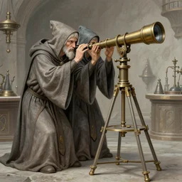 ancient cloaked wizards looking through a telescope in his laboratory, high details, intricately detailed, by vincent di fate, inking, 3 color screen print, masterpiece, trending on artstation,, sharp, details, hyper - detailed, hd, 4 k, 8 k
