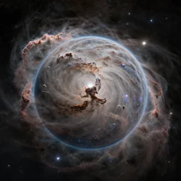 photorealistic nebula surrounding a dyson sphere