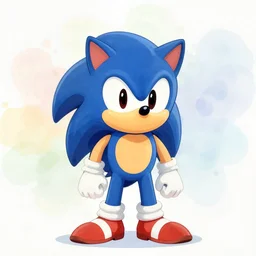 a stylized, flat cel watercolor of Sonic the Hedgehog, ghibli, 4K, gorgeous lighting, soft pastels