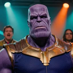 closeup of terry crews as thanos by greg hildebrandt, by peter kemp, by eddie mendoza, stage lights, teal orange, trending on behance