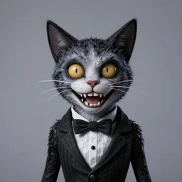 les guignols de l'info cat smiling hard happy felin portrait tim burton teeth