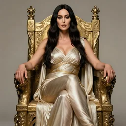 Monica Bellucci as a Goddess sitting on a throne, Highly detailed, concept art