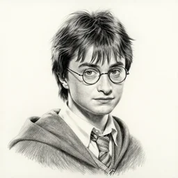 Photorealistic portrait of Harry Potter, drawn in pencil