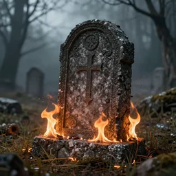 image of a burning tombstone, the witcher 3 game style
