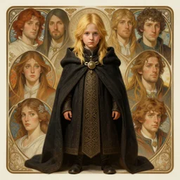 portrait of a halfling who is 3 feet tall with blonde hair, wearing a dark cloak, intricate, elegant, highly detailed, my rendition, digital painting, artstation, concept art, smooth, sharp focus, illustration, art by artgerm and greg rutkowski and alphonse mucha and uang guangjian and gil elvgren and sachin teng and wlop, symmetry