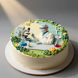 a cake with a laboratory technician draw
