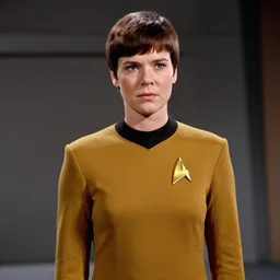 young female william shatner as captain kirk, star trek