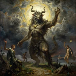 an ancient creature, by asaf hanuka, by caspar david friedrich, by zdzisław beksinski, by dariusz zawadzki, soviet art, fine art, tribute to life, epic composition, divine, powerful, rim light, on path to enlightenment