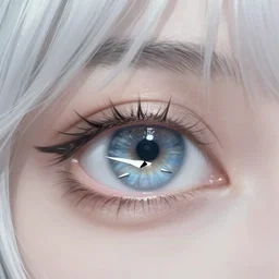 the flying mount is visible in the eye of a stunningly beautiful white - haired girl. eye close - up. album cover, amazing illustration, ultra - detailed, surreality, hyperdetailed, 4 k, 8 k, hd