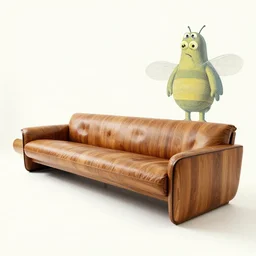 large couch, furniture design, wood, designed by frank ghery and beeple, white bacground, shading, retro, groovy, low fi,