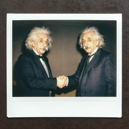 newton handshaking einstein, polaroid