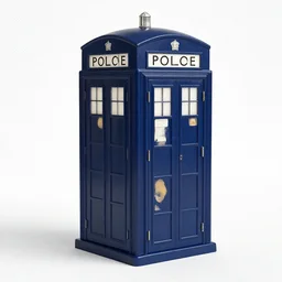 a police box is shown on a transparent background, a digital rendering by richard wilson, artstation, photorealism, physically based rendering, rendered in maya, made of cardboard
