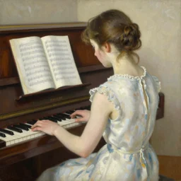 a painting of a girl with her back to the piano, by john french sloan
