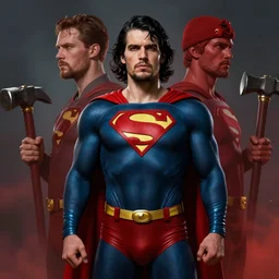 stalin as superman, red son, double identity, socialist realism, sovietwave aesthetic, hammer and sickles, cccp, solitude, groundbreaking, award winning, breathtaking, superb, hyperrealistic, detailed picture, intricate digital art, trending artstation, 8 k, unreal 5, octane render, vfx, volumetric lighting, rich moody colors, fan art, concept art