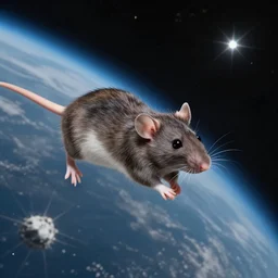 small rat floating through space in zero gravity