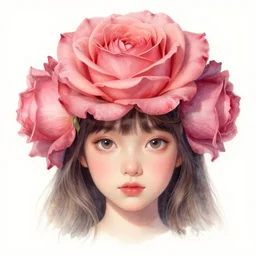 a highly detailed floral portrait of rose head, girl face in rose, big bud, portrait of cute girl face, james gurney, james jean