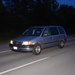 A photograph of a 2001 Chevrolet Caravan driving on highway 411 in Perth, Ontario at night, 9:20 PM, photograph taken in 2009 on a nokia flip phone