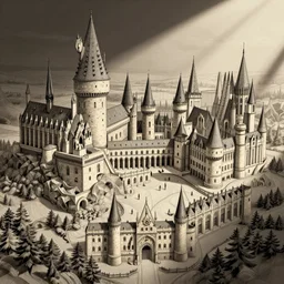 floor plan for hogwart ’ s school, detailed, line drawing,