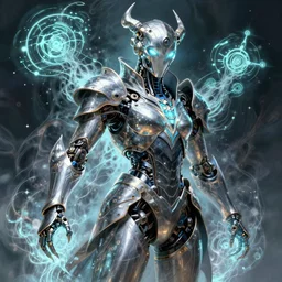 Sci fi warlock armor made of mechanical parts conjuring necrotic energy, surrealism, smooth, intricate, elegant, demonic energy, power aura, neon glowing spells, surrealism , scifi, intricate mecha armor, elegant, highly detailed cybernetic body, neon glowing eyes, digital painting, artstation, concept art, smooth, sharp focus, illustration, art by Artgerm and moebius and Peter Mohrbacher