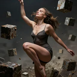 a beautiful natalie portman dissolving into cubes, seductive pose, ultrarealistic, dramatic lighting, cinematic, artstation, high detail, by hajime sorayama, peter mohrbacher, boris vallejo, aaron horkey