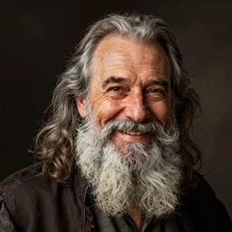 A smiling professor with a flowing grey beard by thomas kinkade, portrait