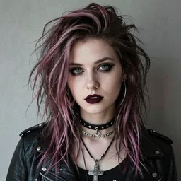 a photo of a cool hipster punk girl in the style of Martine Johanna and Gerald Brom. Emo goth vibes. Photorealistic