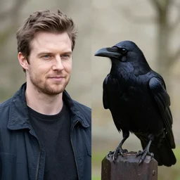 this man is a raven faced man mix of raven an man